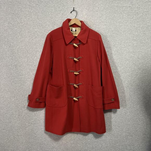Vintage J. Crew Duffle Coat Womens Large Orange Red Toggle Wool Blend Y2K Preppy - Picture 1 of 16